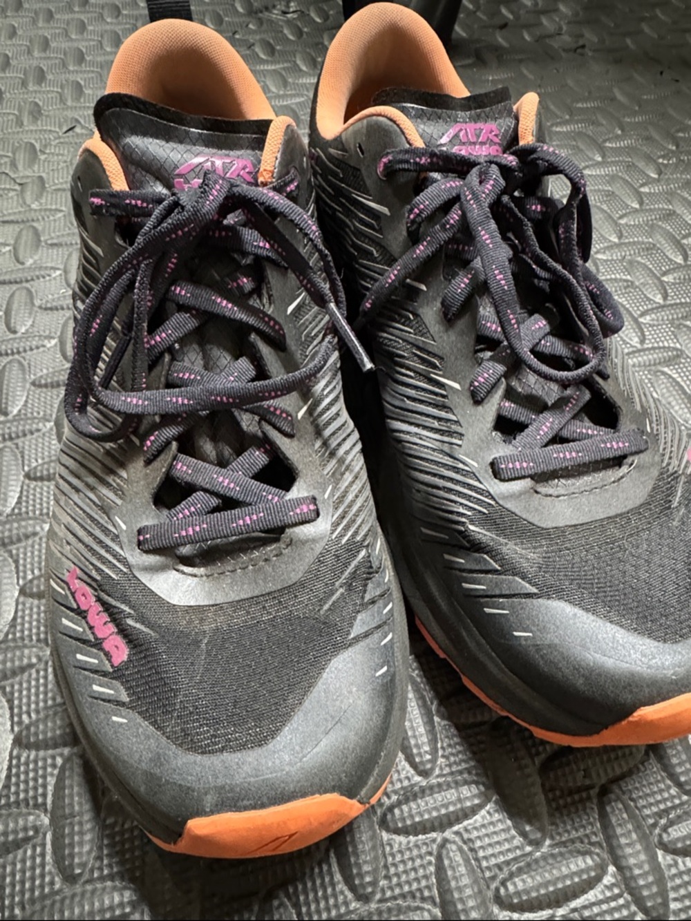 LOWA Women’s Black Athletic Shoes with Peach & Purple Accents